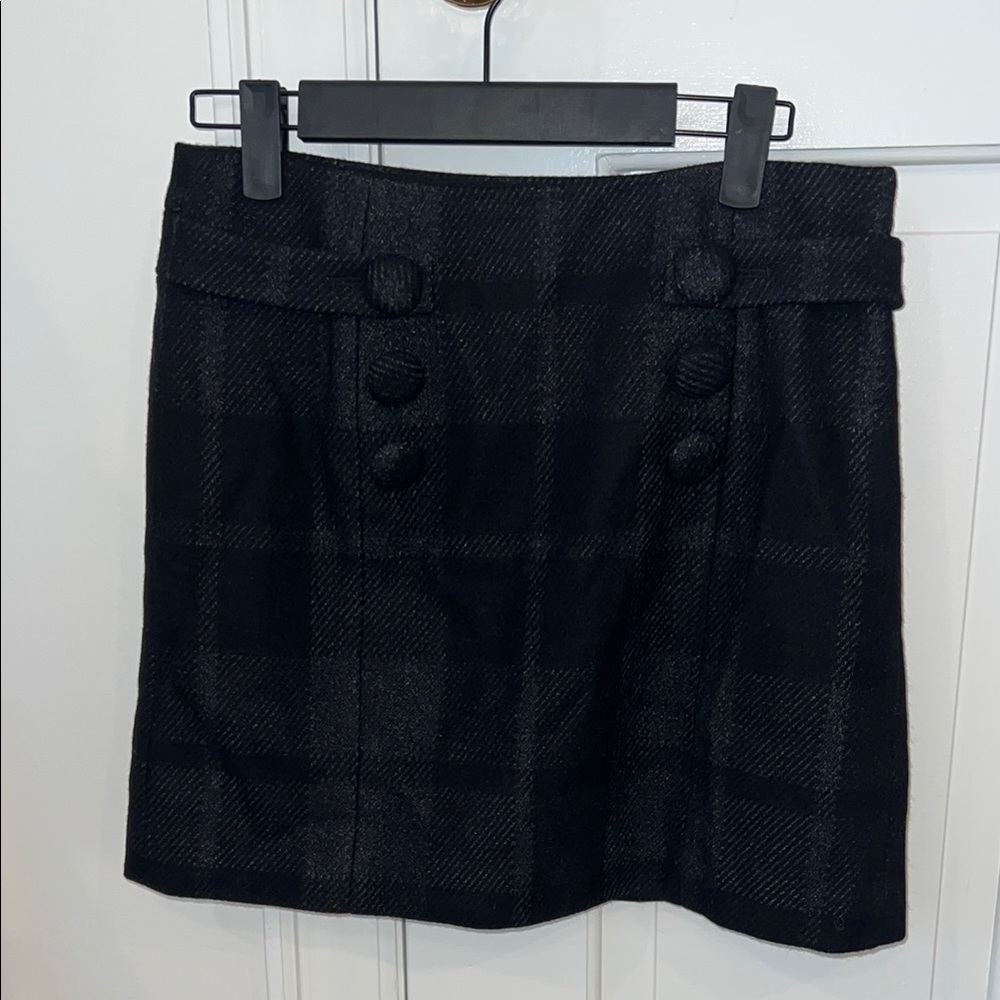 Classic Black Plaid Wool Skirt